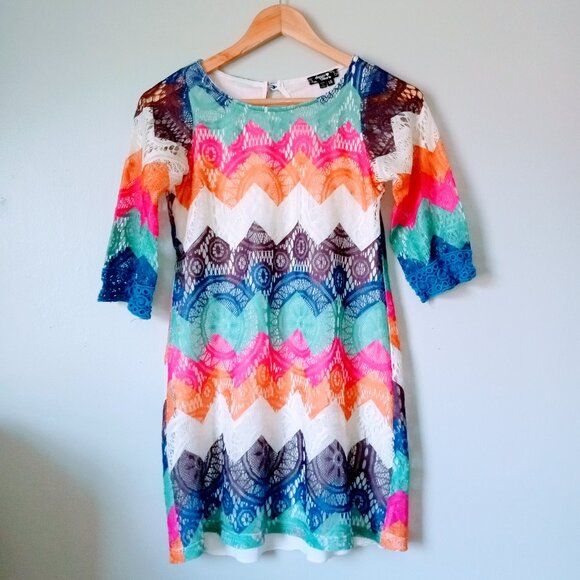 Sequin Hearts Boho Lace Mini Dress - Picture 1 of 5